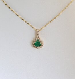 American Jewelry 14k Yellow Gold .47ct Emerald .10ct Diamond Oval Halo Necklace