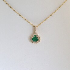 American Jewelry 14k Yellow Gold .47ct Emerald .10ct Diamond Oval Halo Necklace