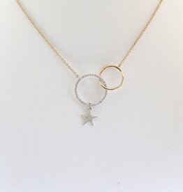 American Jewelry 14k White & Yellow Gold Floating Diamond and Star Circle Necklace