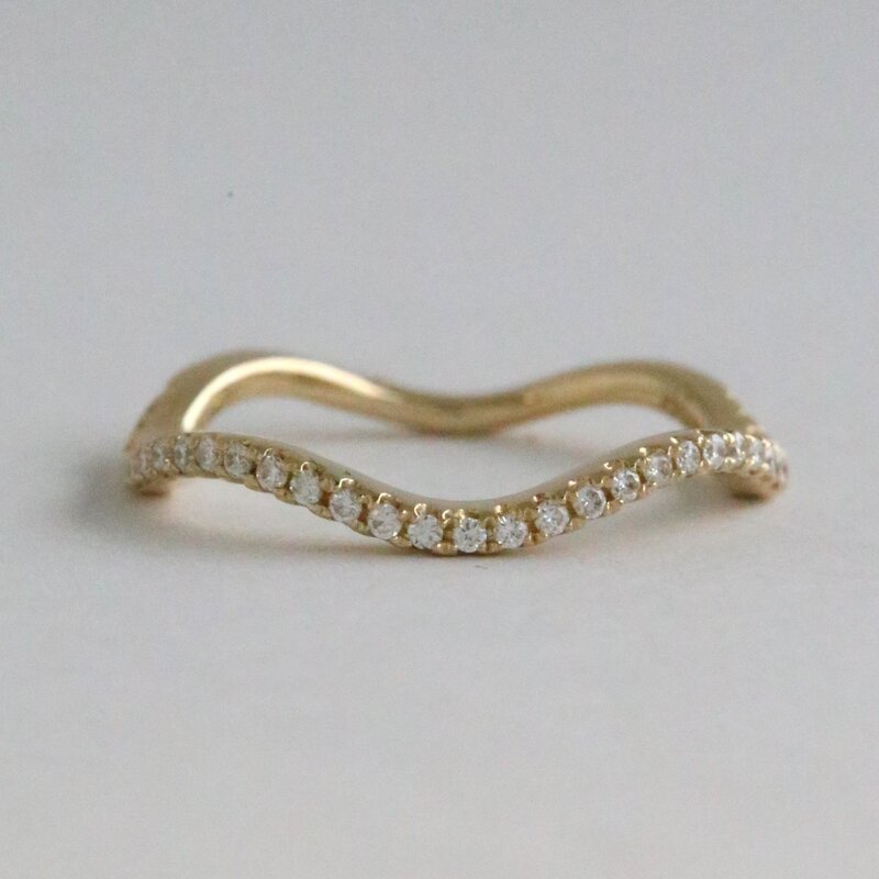 American Jewelry 14k Yellow Gold .19ctw Diamond Wave Wedding Band Ring