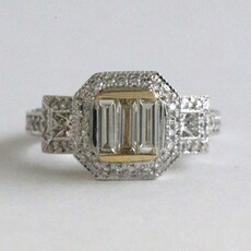 American Jewelry 14k Yellow & White 1.34ctw Round Princess Baguette Diamond Art Deco Style Ring