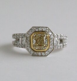American Jewelry 18k Yellow & White Gold 1.64ctw (1.02 Yellow Ctr) Cushion Bezel Center w/ Split Shank Engagement Ring