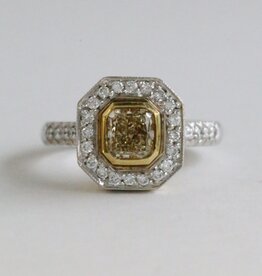 American Jewelry 18k Yellow and White Gold 1.45ctw (1.01 Brown Ctr) Halo Art Deco Style Engagement Ring
