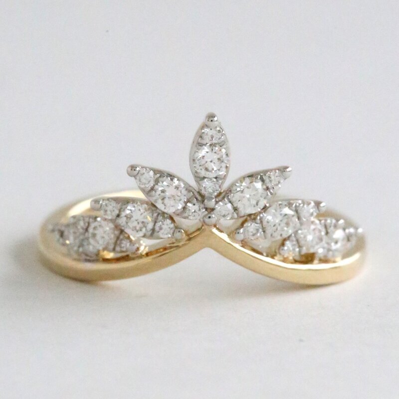 American Jewelry 14k Yellow Gold .36ctw Diamond V Contour Fan Wedding Band