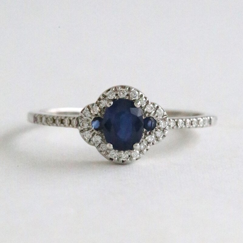American Jewelry 14k White Gold .50ctw Sapphire .10ctw Diamond Oval Halo Ring