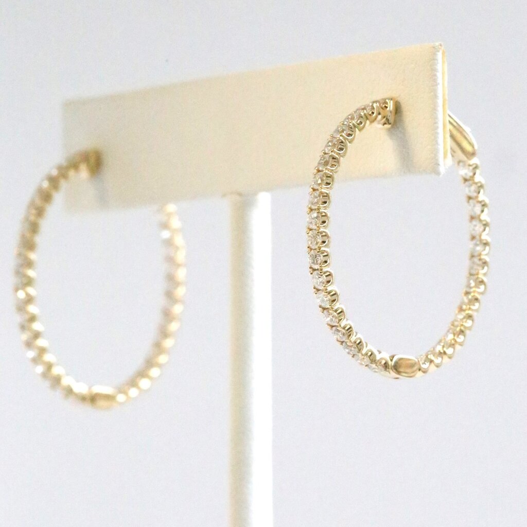 American Jewelry 14k Yellow Gold 1.88ctw Diamond Round Inside Out Hoop Earrings