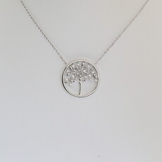 American Jewelry 14k White Gold .10ctw Diamond Family Tree Open Necklace