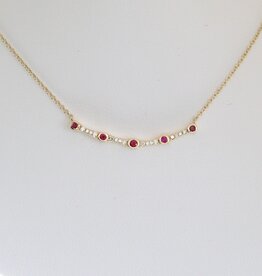American Jewelry 14k Yellow Gold .10ct Ruby .07ctw  Diamond Station Bar Necklace