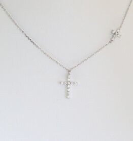 American Jewelry 14k White Gold .26ctw Diamond Double Cross Station Necklace