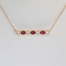 American Jewelry 14k Yellow Gold .30ctw Diamond .85ctw Ruby Marquise and Round Alternating Milgrain Necklace