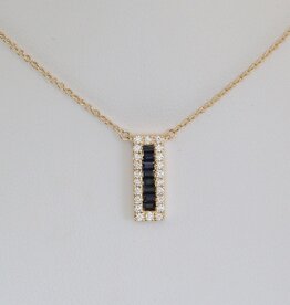 American Jewelry 14k Yellow Gold .25ctw Sapphire .16ctw Diamond Halo Bar Necklace