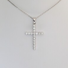 American Jewelry 14k White Gold .46ctw Bezel Set Diamond Cross Necklace