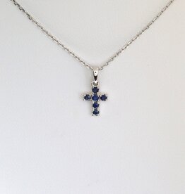 American Jewelry 14k White Gold .15ctw Sapphire Petite Cross Necklace