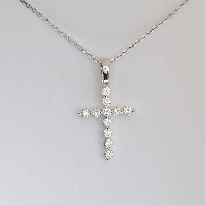 American Jewelry 14k White Gold .29ctw Diamond Shared Prong Cross Necklace