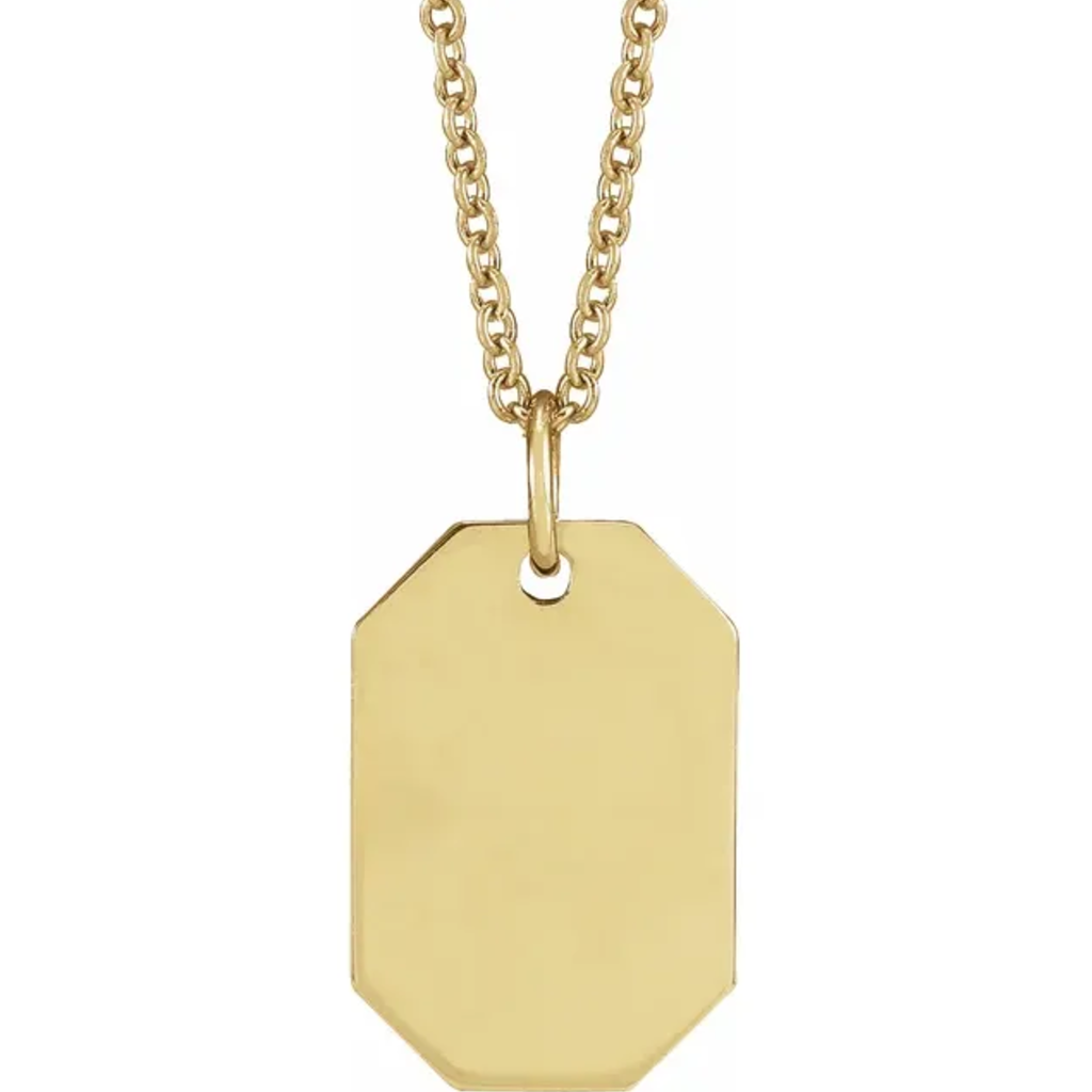American Jewelry 14k Yellow Gold Engraveable Dog Tag Necklace (16"-18" Adjustable)