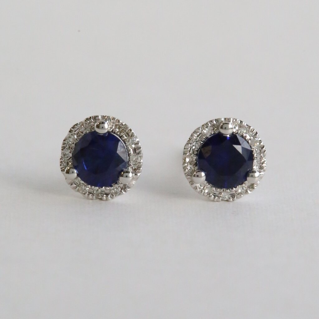 American Jewelry 14k White Gold 2.13ct Lab Sapphire .08ctw Diamond Halo Stud Earrings