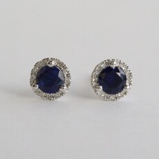 American Jewelry 14k White Gold 2.13ct Lab Sapphire .08ctw Diamond Halo Stud Earrings