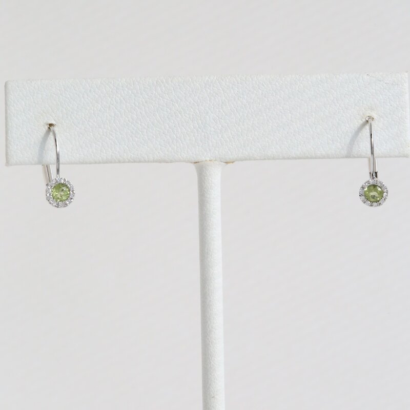 American Jewelry 14k White Gold .23ct Peridot .06ct Diamond Lever Back Dangle Earrings