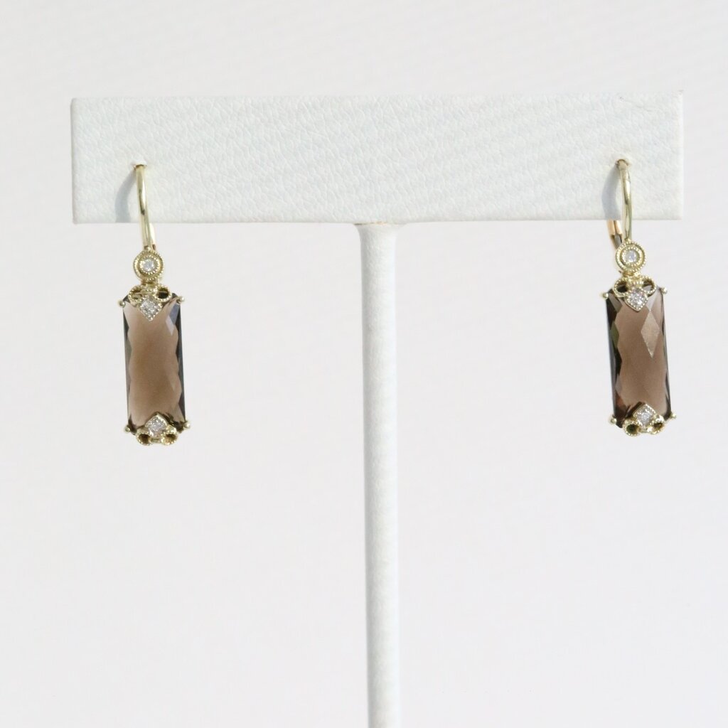 American Jewelry 14k Yellow 6.98ct Smoky Quartz .03ct Diamond Accent Dangle Earrings