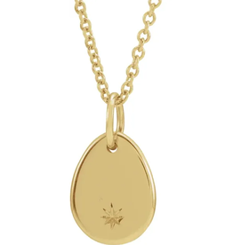 American Jewelry 14k Yellow Gold Engravable Pear Starburst Pendant (16"-18" Adjustable)