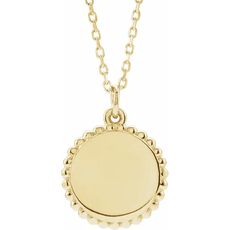 American Jewelry 14k Yellow Gold 10mm Engravable Beaded Disc Pendant (16"-18" Adjustable)