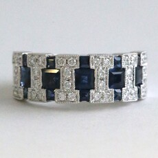 American Jewelry 14k White Gold 1.65ct Sapphire .36ct Diamond Fashion Band Ring