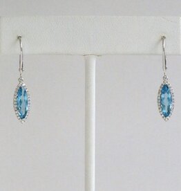American Jewelry 14k White Gold 2.5ct Blue Topaz .22ct Diamond Marquise Halo Dangle Earrings
