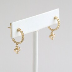 American Jewelry 14k Yellow Gold .27ctw Diamond Chain Hoop Earrings w/ Clover Dangle