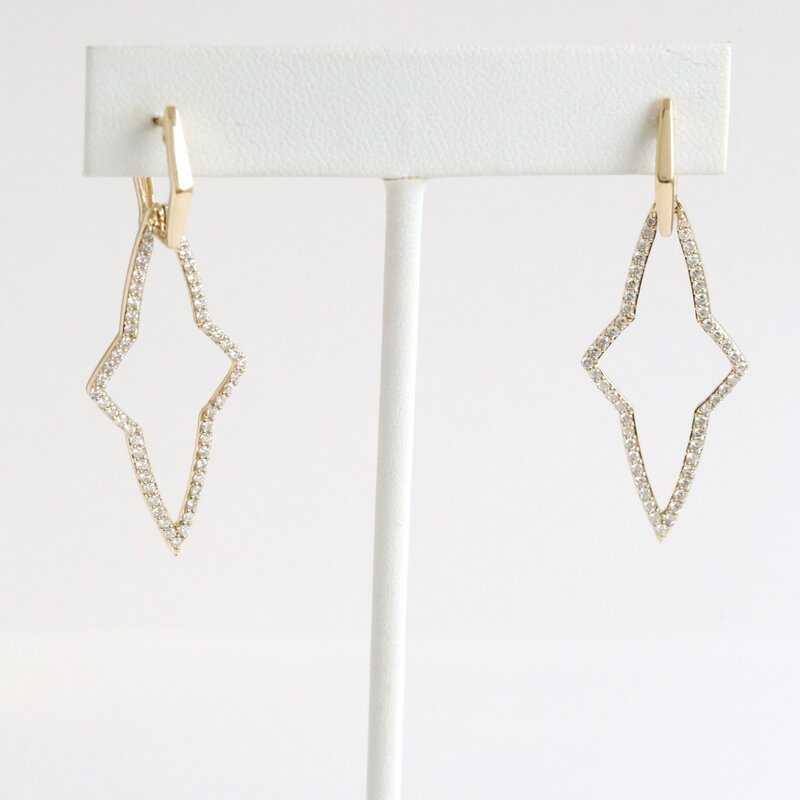 American Jewelry 14k Yellow Gold 1.05ctw Diamond Big Star Dangle Earrings