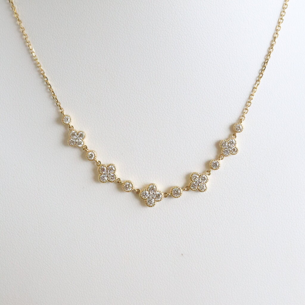 American Jewelry 14k Yellow Gold .93ctw Diamond Clover Line Necklace