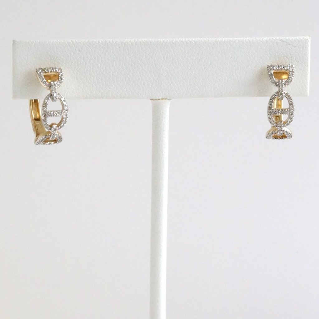 American Jewelry 14k Yellow Gold .45ctw Diamond Mariner Link Hoop Earrings