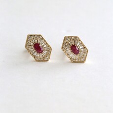 American Jewelry 14k Yellow Gold .60ctw Diamond .45ct Ruby Elongated Marquise Earrings