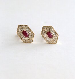 American Jewelry 14k Yellow Gold .60ctw Diamond .45ct Ruby Elongated Marquise Earrings