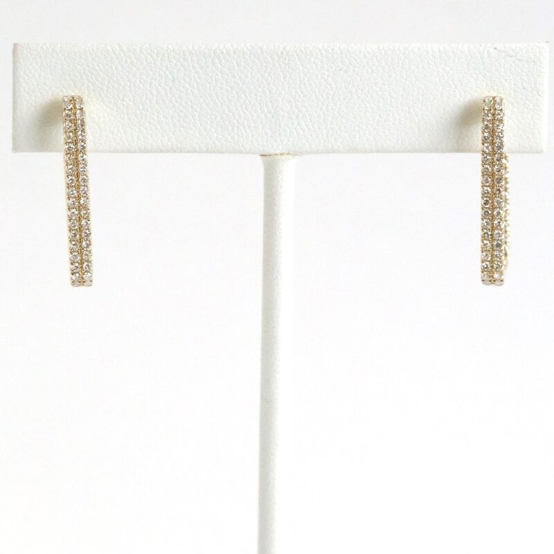 American Jewelry 14k Yellow Gold 1.02ctw Double Row Diamond Rectangular Hoop Earrings