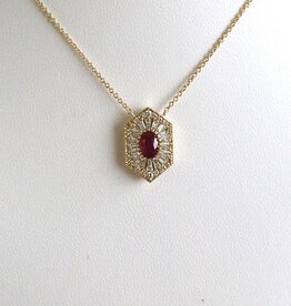 American Jewelry 14k Yellow Gold .57ct Ruby .43ct Diamond Elongated Marquise Necklace