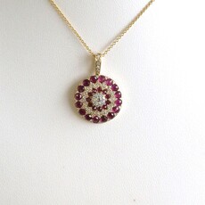 American Jewelry 14k Yellow Gold 1.34ct Ruby .31ct Diamond Circle Mosaic Necklace