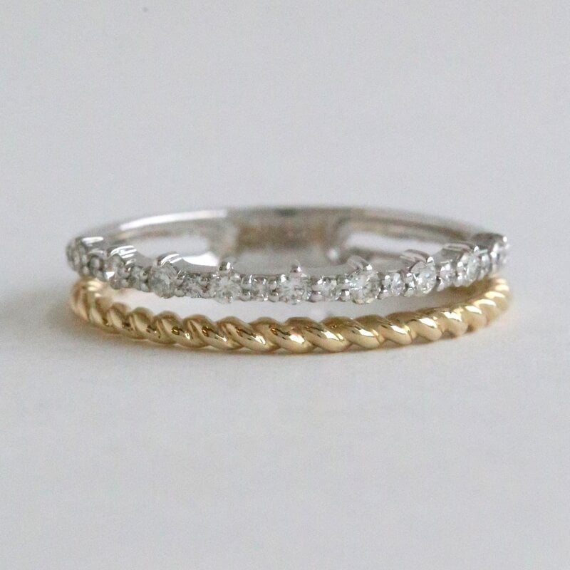American Jewelry 14K White and Yellow Gold .22ctw Diamond Double Row Beaded Band Ring