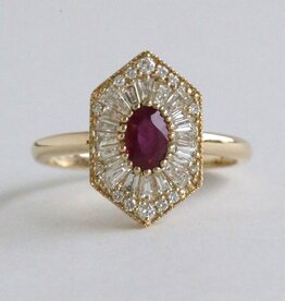 American Jewelry 14k Yellow Gold .47ct Ruby .43ct Diamond Elongated Marquise Ring