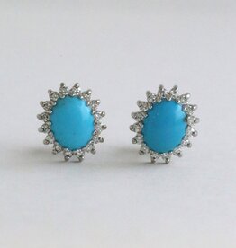American Jewelry 14k White Gold .32ctw Diamond Oval Turquoise Halo Stud Earrings