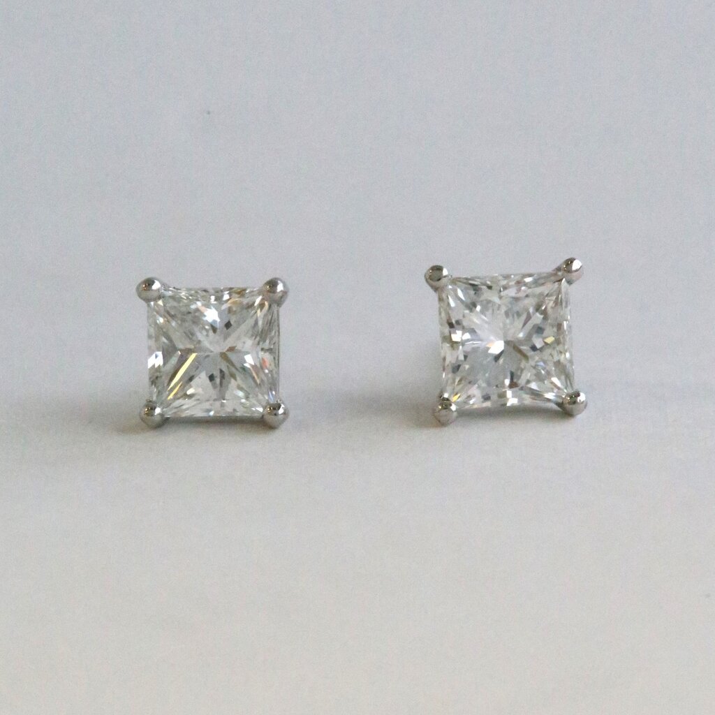 American Jewelry 14k White Gold 2.01ctw GIA J-K/VS2-SI2 Princess Cut Diamond Stud Solitaire Earrings
