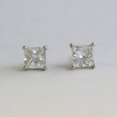American Jewelry 14k White Gold 2.01ctw GIA J-K/VS2-SI2 Princess Cut Diamond Stud Solitaire Earrings