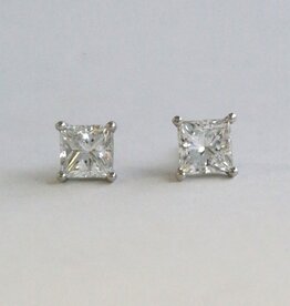 American Jewelry 14k White Gold 2.01ctw GIA J-K/VS2-SI2 Princess Cut Diamond Stud Solitaire Earrings