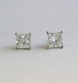 American Jewelry 14k White Gold 2.03ctw GIA E-F/SI1 Princess Cut Diamond Stud Earrings