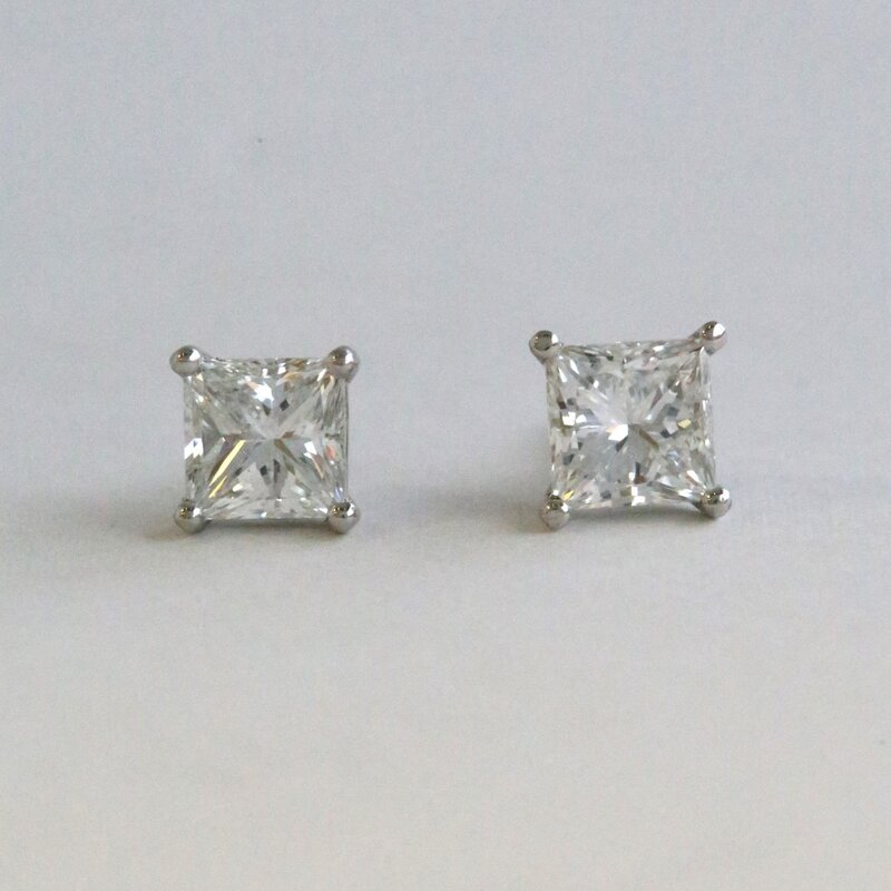American Jewelry 14k White Gold 2.01ctw GIA D-E/VS1-SI1 Princess Cut Diamond Stud Earrings