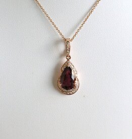 American Jewelry 14k Rose Gold 2ctw Pink Tourmaline .16ctw Diamond Pear Shape Halo Necklace