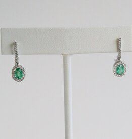 American Jewelry 14k White Gold .78ct Emerald .25ct Diamond Oval Halo Dangle Earrings