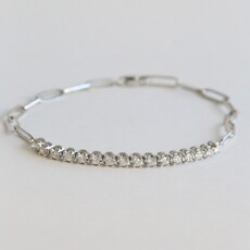 American Jewelry 14k White Gold .50ct Diamond Paperclip Chain Half Tennis Bracelet