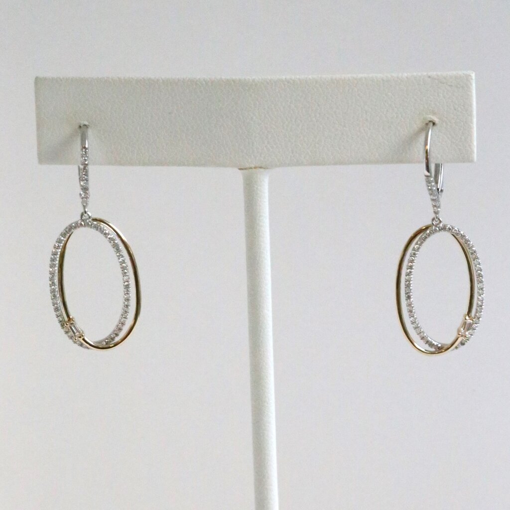 American Jewelry 14k White and Yellow Gold .39ctw Diamond Double Oval Dangle Earrings
