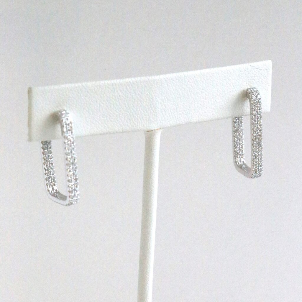 American Jewelry 14k White Gold 1.02ctw Double Row Diamond Rectangular Hoop Earrings