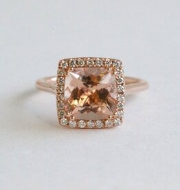 American Jewelry 14k Rose Gold 3.12ctw Morganite .24ctw Diamond Cushion Halo Ring